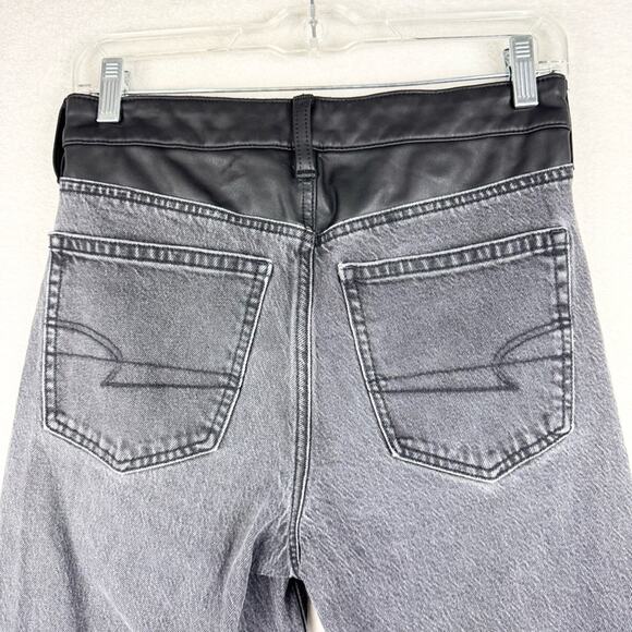 AE Stretch Super High-Rise Vegan Leather Waist Ankle Straight Jean Black Size 4R - Picture 12 of 15